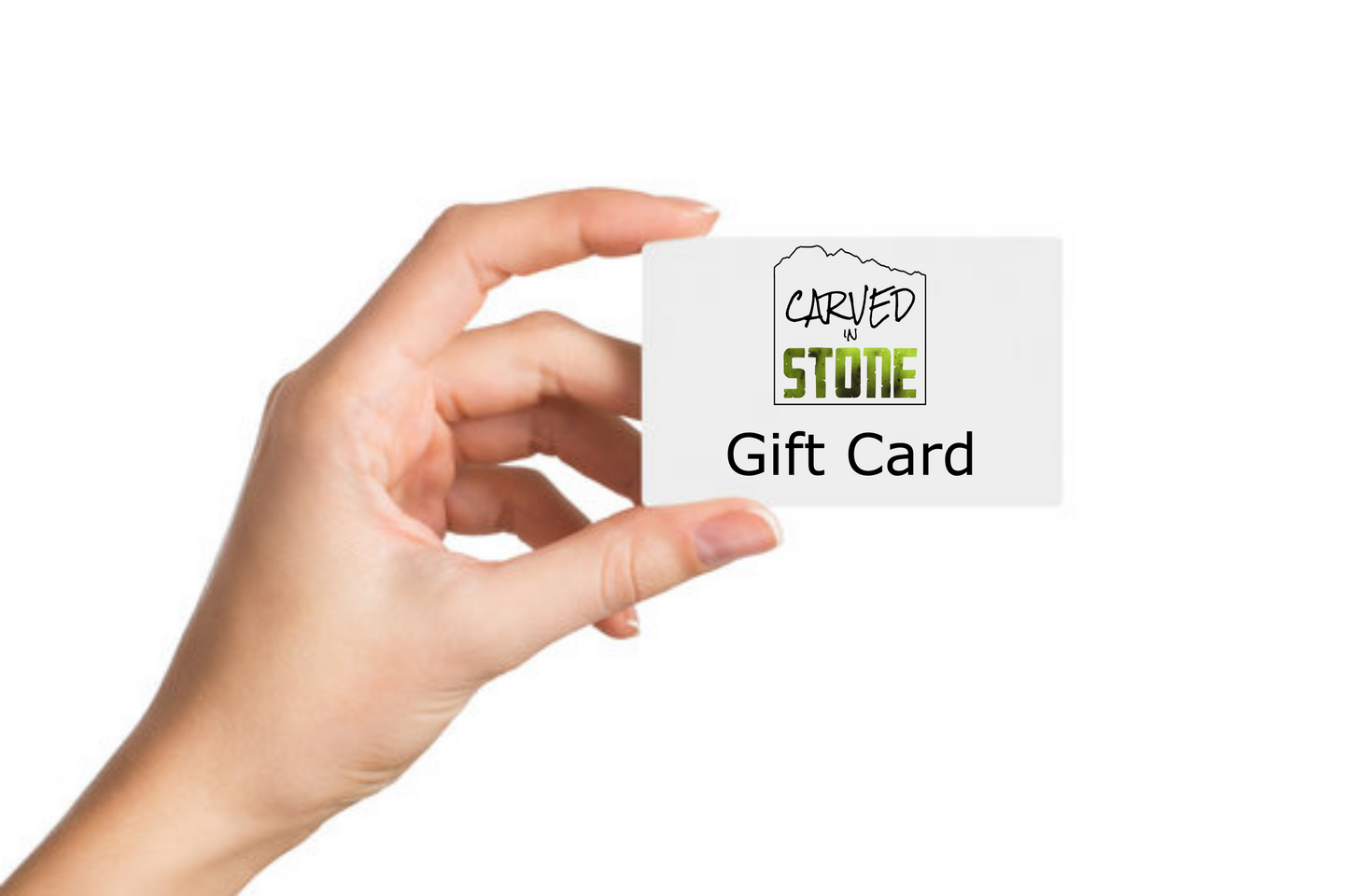Hand holding a gift card.