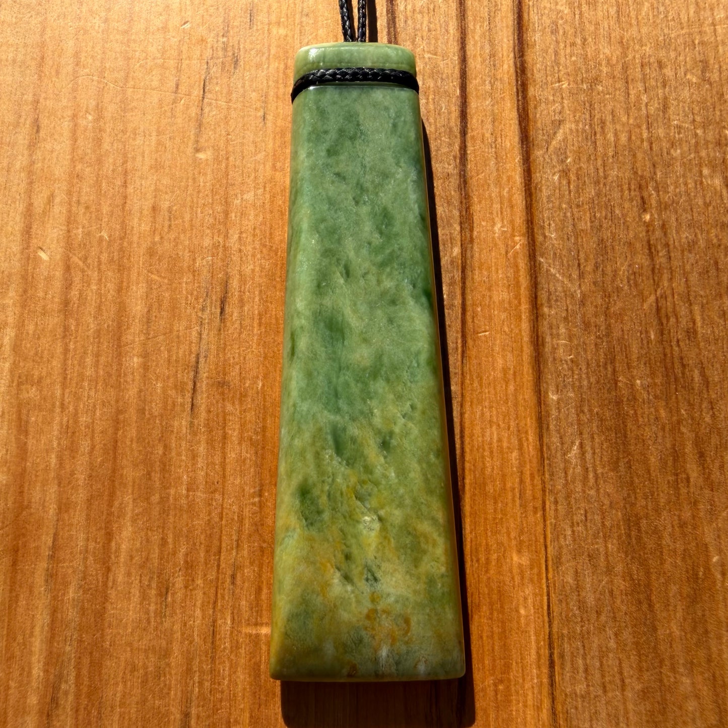 Pounamu toki from NZ Marsden Flower Jade pounamu (greenstone). Front.