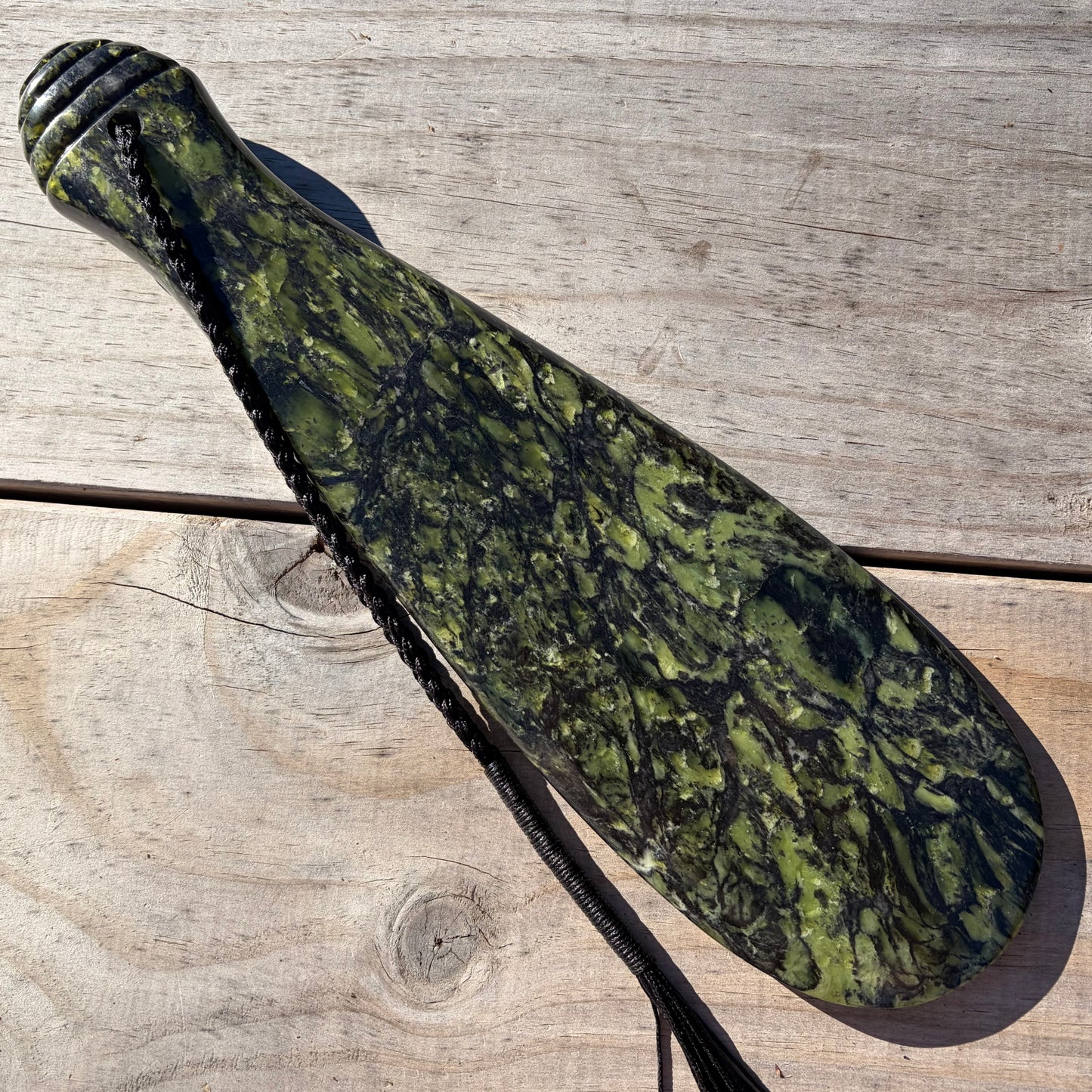Pounamu mere hand-carved from Douglas Creek greenstone (pounamu).