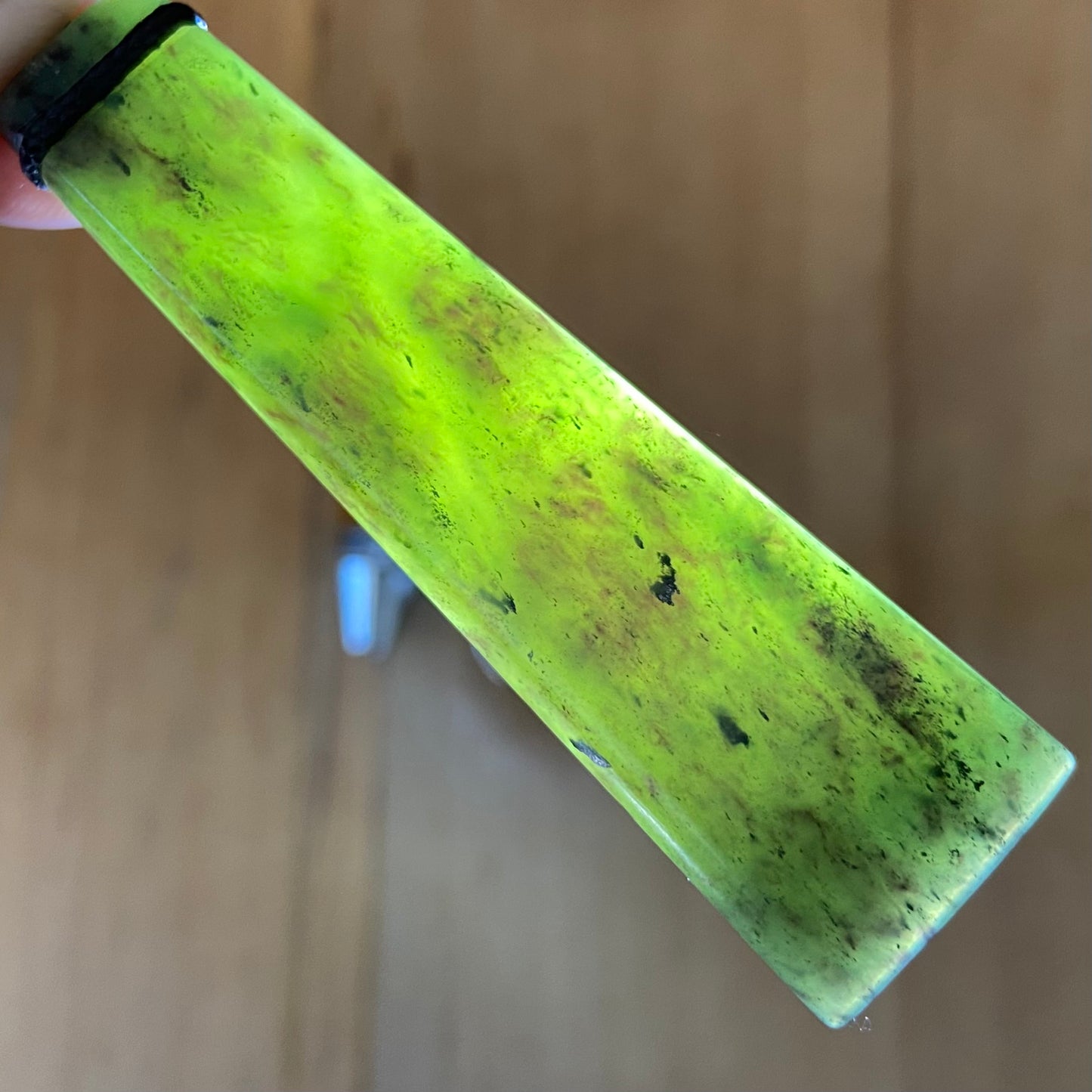 Pounamu toki from New Zealand Kawakawa pounamu (greenstone).Translucency.