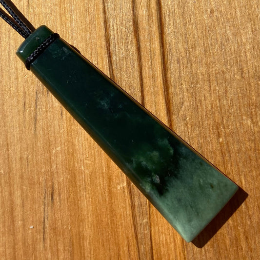 Pounamu toki from New Zealand Kawakawa pounamu (greenstone). Front.