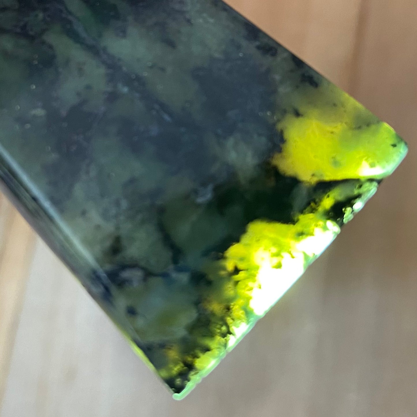 Bound toki pendant hand-carved from New Zealand Douglas Creek pounamu (greenstone). Translucency.